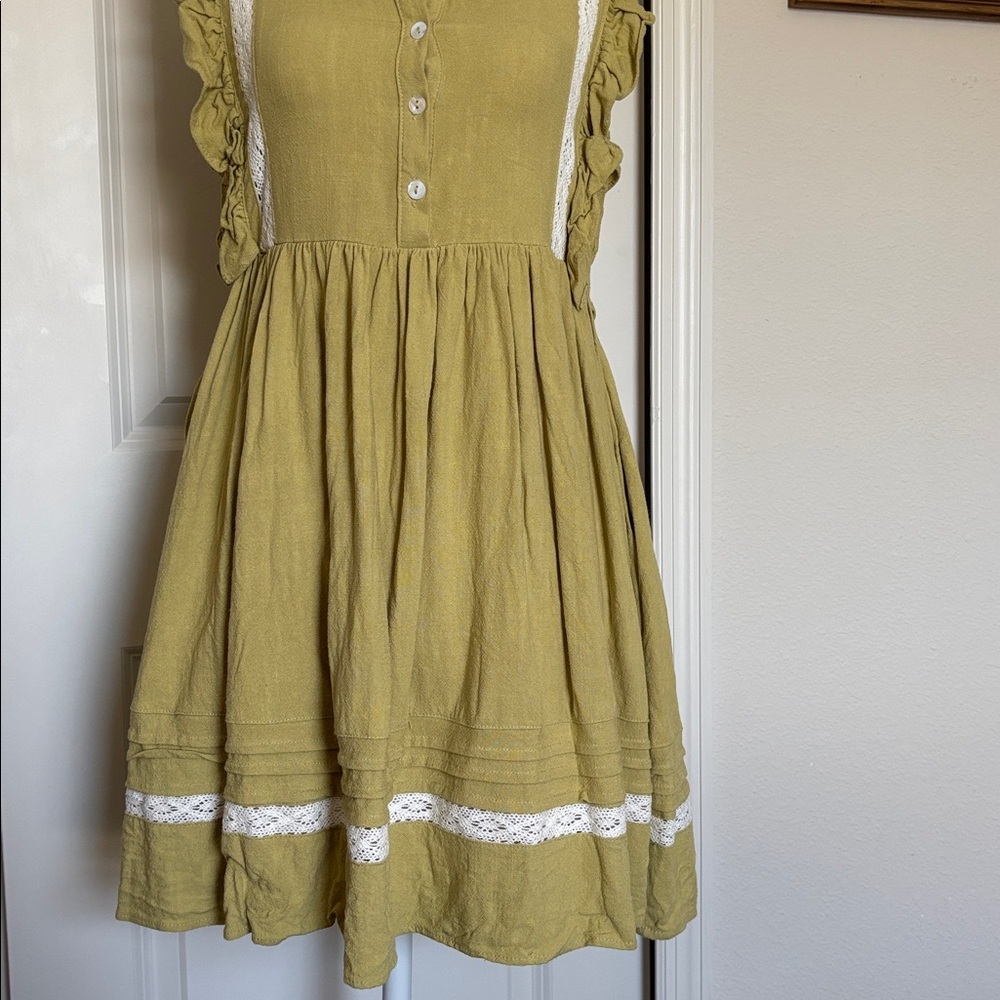 Klesis Small Chartreuse Green Ruffle Lace Mini Dress button down - Picture 4 of 10
